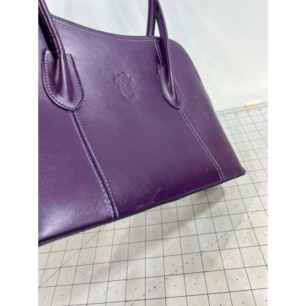Vera Pelle Italian Purple Plum Leather Shoulder Bag Dual Handles Classic Look - Picture 3 of 8